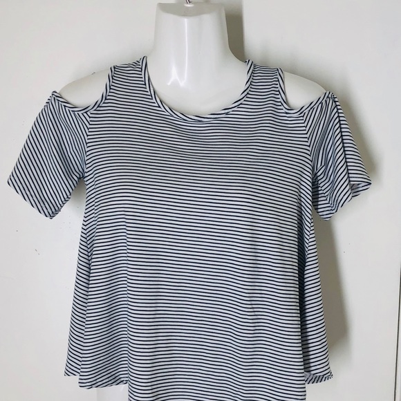 Striped summer waist crop cold shoulder Miss shirt - Picture 1 of 8